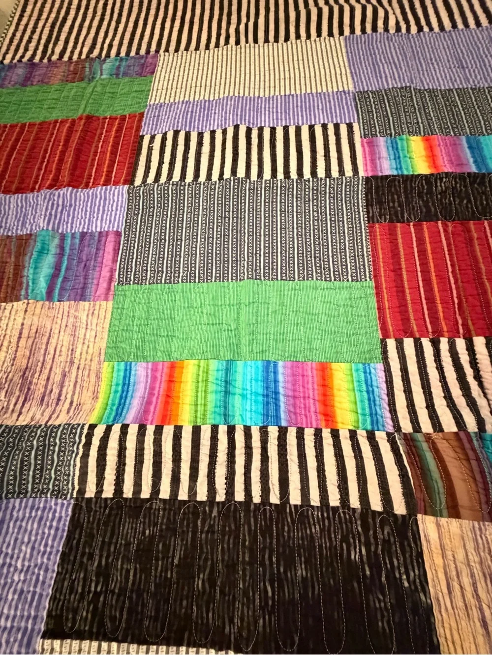 Patchwork Stripe Quilted Throw in Multi-Color
